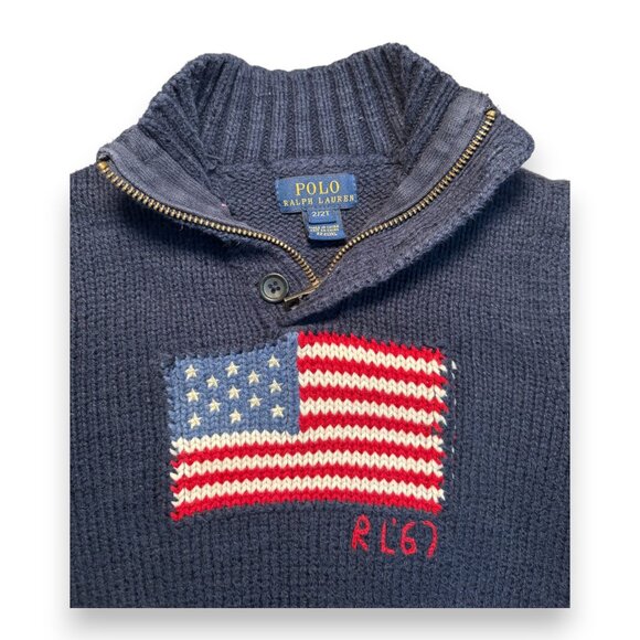 Ralph Lauren POLO Toddler USA American Flag Knit Quarter Zip Retro Sweater 2 2T - Picture 6 of 11